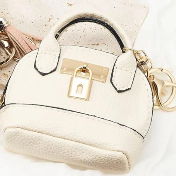 NEW Mini Purse Bag Charm Keychain Micro Pouch Bag Cles Compact Mini Wallet Cream - Picture 2 of 6